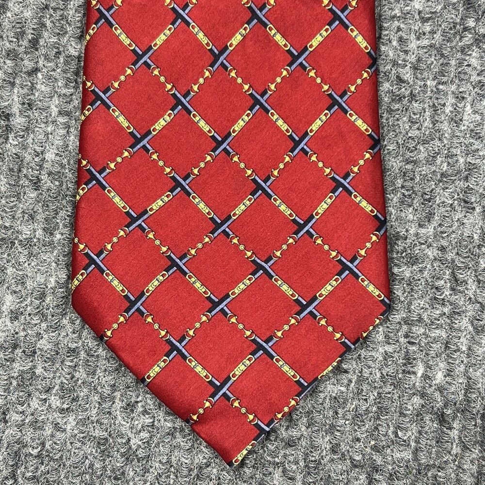 Dunhill Silk Necktie Red Equestrian Buckle Harness Horse Tack Tie 56”‎ X 4” VTG